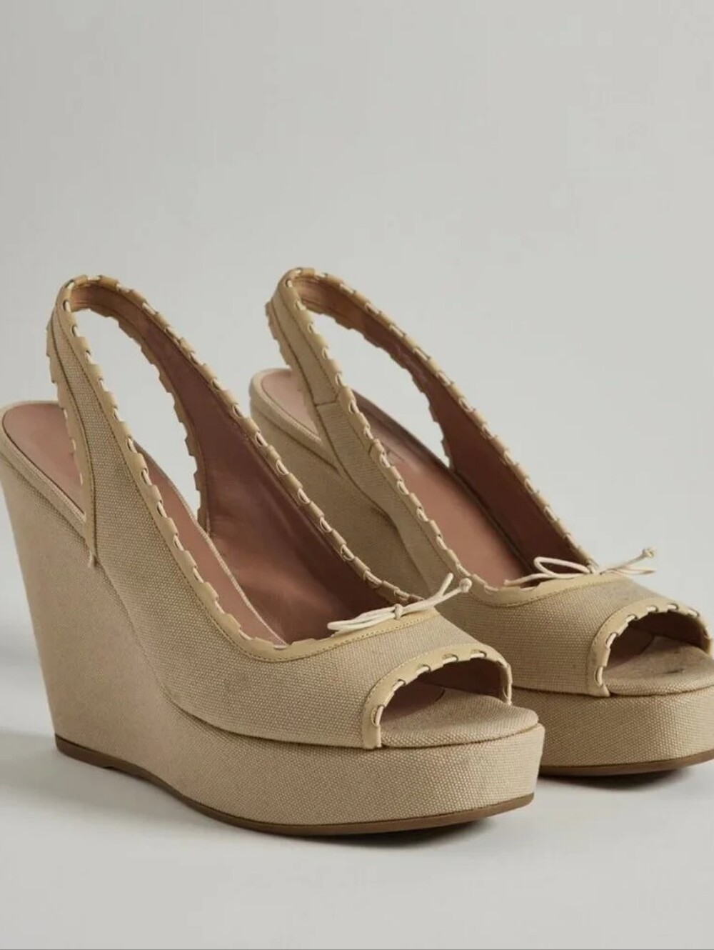 ALAIA CANVAS WOVEN WEDGE CREAM/BROWN SIZE 37/US 6.5